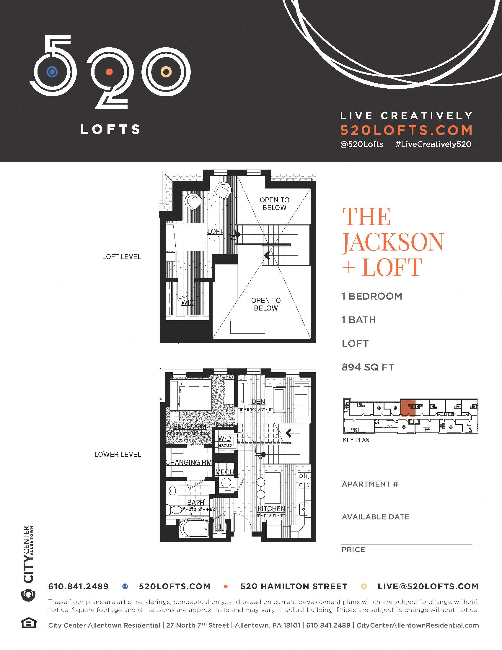 Floor plan for 1 bed, 1 bath, 894 sqft